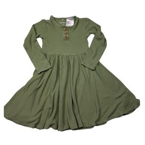 Posh Peanut Olive Green Waffle Knit Long Sleeve Henley Twirl Dress Size 6T‎